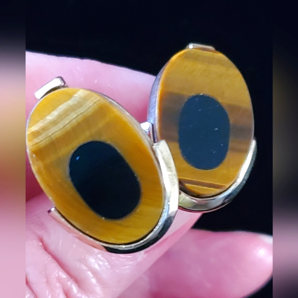 Swank Vintage Tigers Eye Black Onyx Cufflinks 1950's 1960's